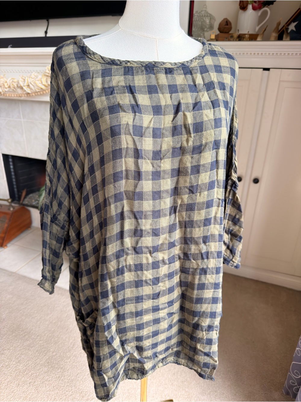Cut Loose Gingham Plaid Oversized Boxy Lagenlook Tunic Top